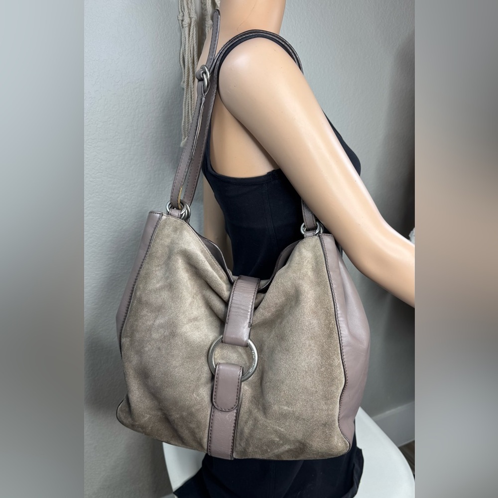 Michael Kors Medium Bucket Tote‎ Taupe Suede & Leather Hobo Shoulder Bag